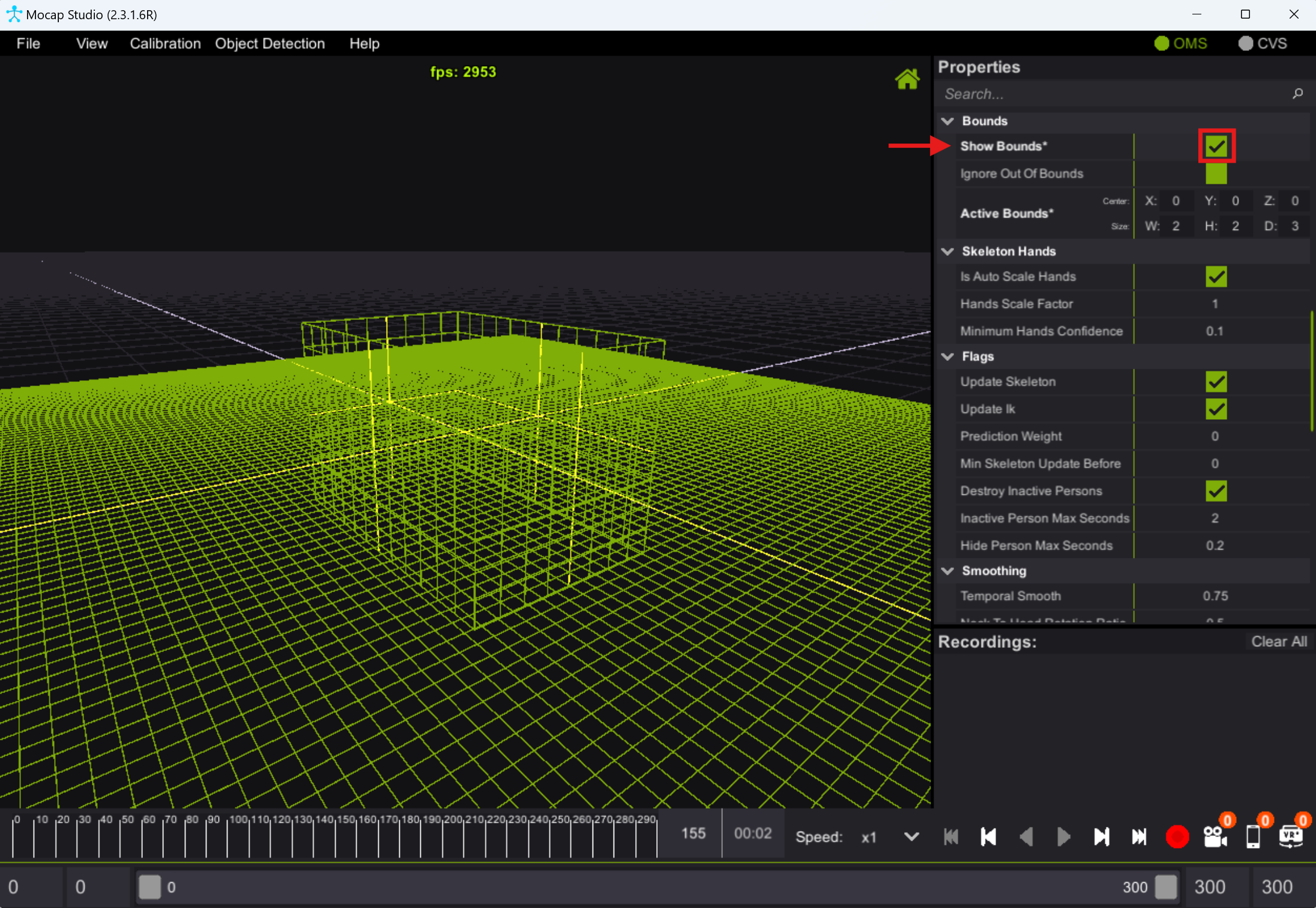 mocap studio selection menu