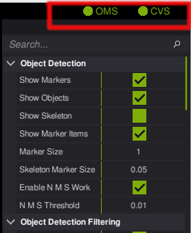 Mocap Studio with the OMS and CVS indicators green