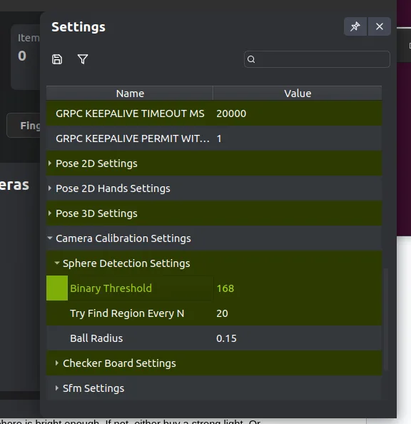 Binary Threshold under Sphere Detection Settings in the AR 51 server